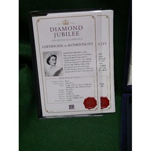 58 - SET OF TWELVE DIAMOND JUBILEE COMMEMORATIVE COINS ALL WITH CERTIFICATES, IN A NAVY PRERSENTATION BOX... 