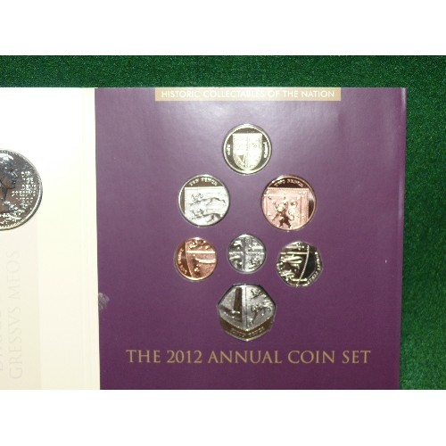 60 - 2012 DIAMOND JUBILEE COIN  AND 2012 ANNUAL COIN SET, TWO £1 NOTES, PLUS SEVERAL COLLECTABLE CROWNS, ... 