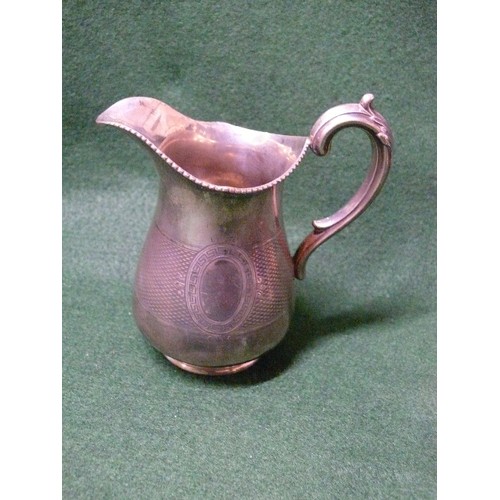 6 - AUSTRIAN SILVER CREAM JUG WITH ENGINE TURNED DESIGN AND BLANK CARTOUCHE - MARKED '12 LOTH'.