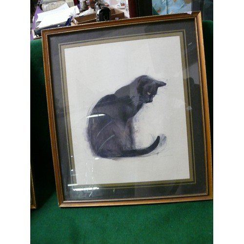 33 - THREE FRAMED PRINTS OF CATS BY DANISH ARTIST MADS STAGE.