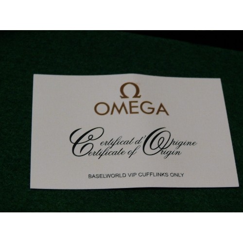 20 - PAIR OF OMEGA CUFFLINKS IN BOX WITH CERTIFICATE.