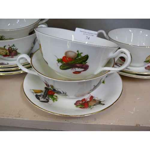 74 - A SELECTION OF STAFFORDSHIRE SOUP CUPS AND SAUCERS.