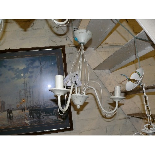 199A - SET OF THREE CEILING CREAM METAL LIGHTS.