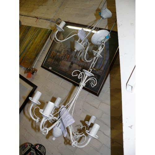 199A - SET OF THREE CEILING CREAM METAL LIGHTS.