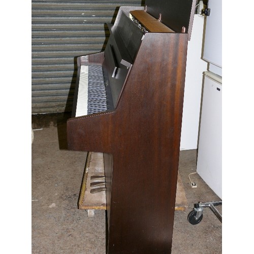 385 - KEMBLE UPRIGHT COMPACT PIANO WITH MAHOGANY FINISH.  EXCELLENT CONDITION, LOVELY TONE, IS IN TUNE.