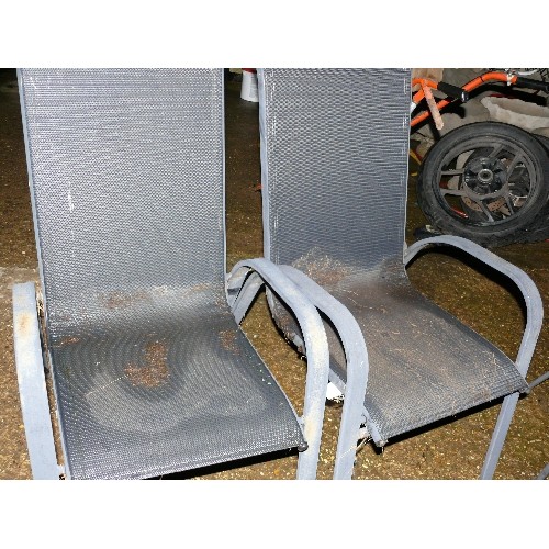 422 - TWO LARGE METAL FRAMED GARDEN CHAIRS.