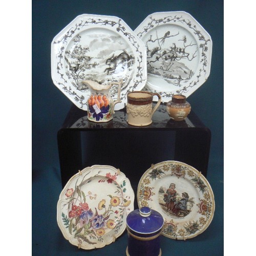 143 - Mixed lot of Victorian china including a pair of Fable plates by Brown, Westhead, Moore & Co with di... 