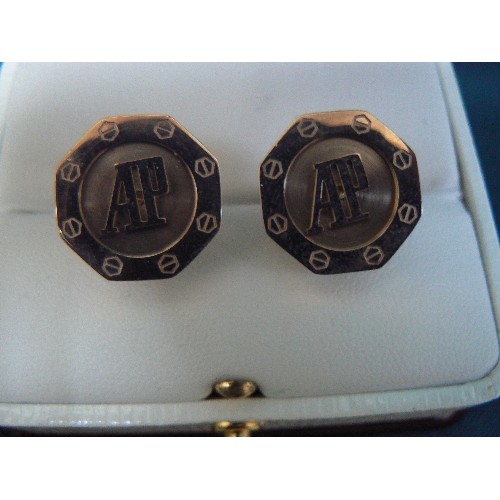 38D - Audemars Piguet octagonal cufflinks with certificate, in a Penrose of London box