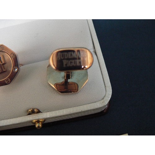 38D - Audemars Piguet octagonal cufflinks with certificate, in a Penrose of London box