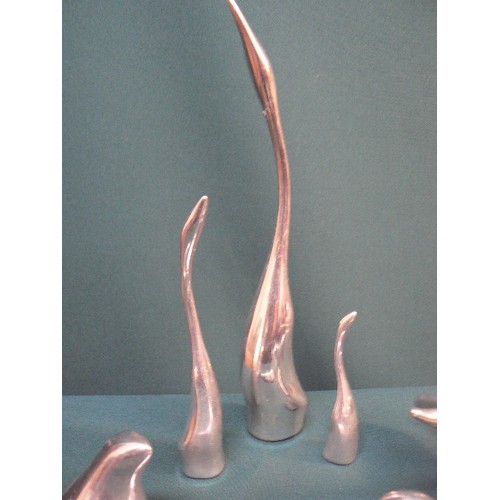 136 - Six signed Hoselton of Canada polished aluminium sculptures, birds, swans and geese , models 115, 27... 