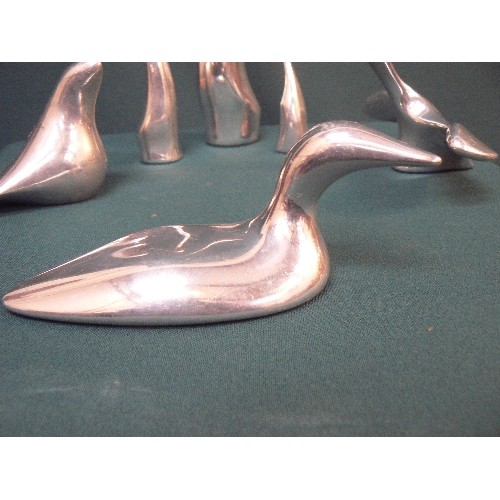 136 - Six signed Hoselton of Canada polished aluminium sculptures, birds, swans and geese , models 115, 27... 