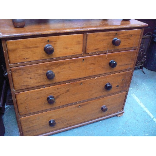 382 - Victorian pine chest of drawers - two over three. Original turned knobs - 110cm x 52cm x 98cm H