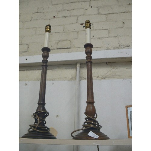 94 - A PAIR OF CANDLESTICK STYLE WOODEN TABLE LAMPS BY LAURA ASHLEY.