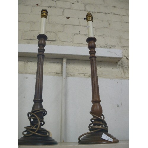 94 - A PAIR OF CANDLESTICK STYLE WOODEN TABLE LAMPS BY LAURA ASHLEY.