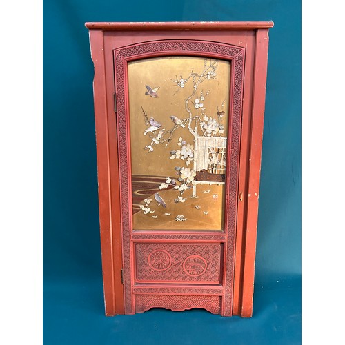 347A - An unusual 1920's Japanese corner cupboard with lacquered panel to the front depicting birds in a la... 