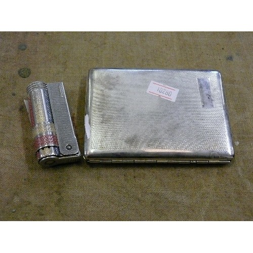 103 - A VINTAGE SILVER PLATE CIGARETTE CASE PLUS A VINTAGE LIGHTER BY IMCO TRIPLEX.