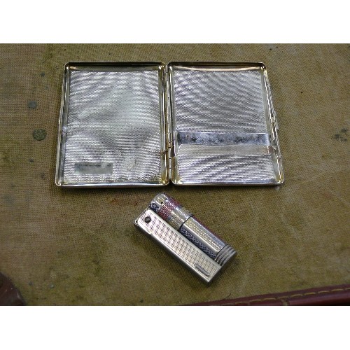 103 - A VINTAGE SILVER PLATE CIGARETTE CASE PLUS A VINTAGE LIGHTER BY IMCO TRIPLEX.