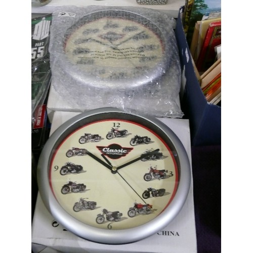 124 - TWO NEW MOTORBIKE WALL CLOCKS WITH BOXES