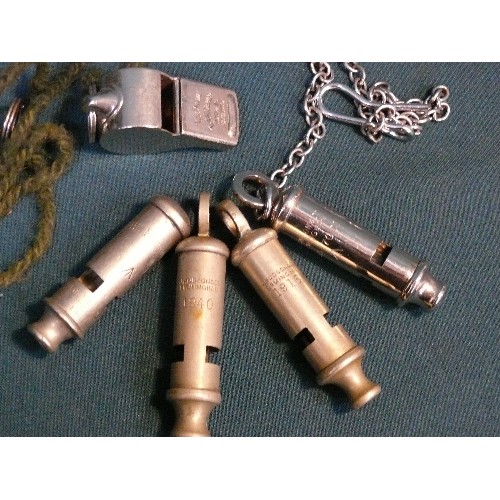 220A - Collection of 5 military whistles including J Hudson & Co dated 1915, J Hudson with broad arrow mark... 