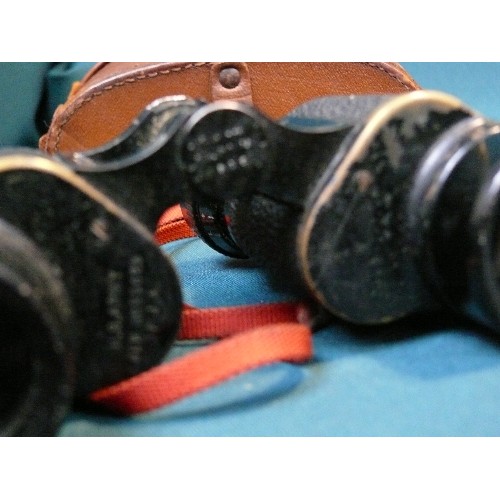 222 - Pair US Army binoculars in a leather case with belt loop, probably WW2