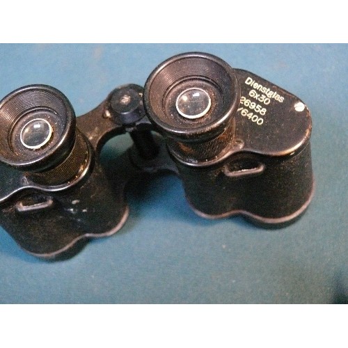 223 - Pair of WW2 German binoculars by Dienstglas, 6X30 26958 H/6400 together with a pair of vintage binoc... 