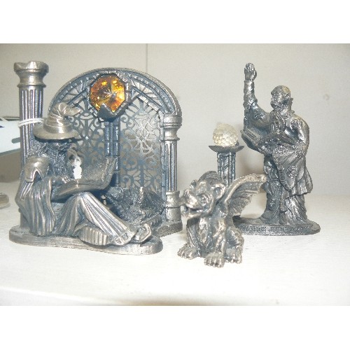 104 - TWO MYTH AND MAGIC PEWTER FIGURES THE WIZARDS ALCOVE AND MYSTIC LEGENDS PLUS A SMALL PEWTER DRAGON F... 