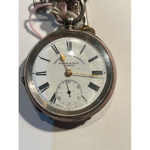 27C - A sterling silver cased pocket watch & a Double Albert chain with fob & T bar. The watch by Kendal &... 