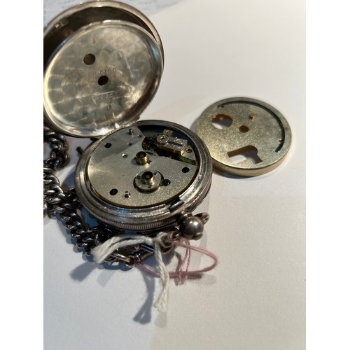 27C - A sterling silver cased pocket watch & a Double Albert chain with fob & T bar. The watch by Kendal &... 