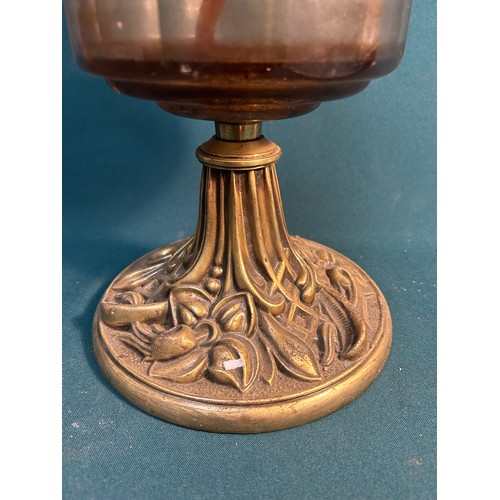 319 - A good late 19th Century Oil Lamp with cut glass font and Art Nouveau design brass stand. The burner... 