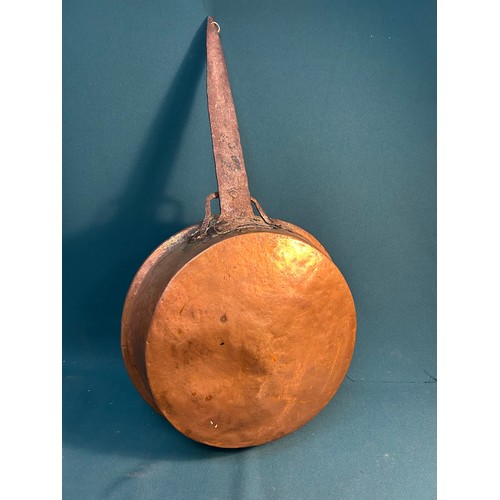 325 - Antique French copper saucepan with iron handle - tin lined - 63cm