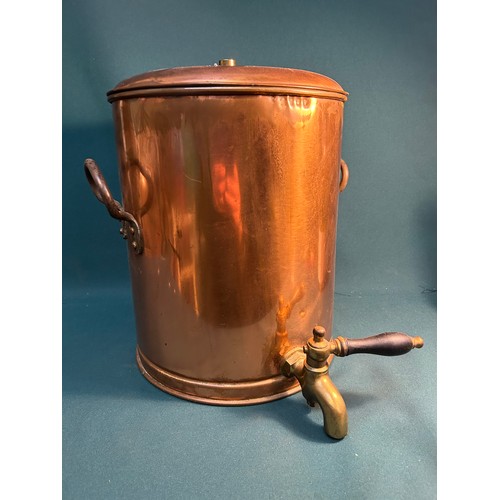 324 - Early 20th Century copper samovar water urn with iron handles and a brass tap with wooden handle - 3... 