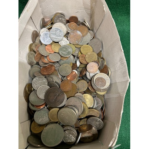 19 - BOX FULL OF BRITISH & FOREIGN COINS - MOSTLY 20TH CENTURY - SEVERAL HUNDRED IN TOTAL.