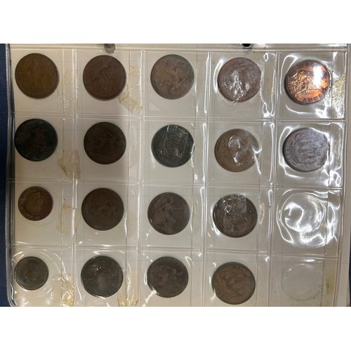 27 - ALBUM OF BRITISH COINS - FARTHINGS, HALFPENNIES, PENNIES, SIXPENCES, SHILLINGS, TWO-SHILLINGS, HALFC... 