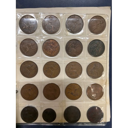 27 - ALBUM OF BRITISH COINS - FARTHINGS, HALFPENNIES, PENNIES, SIXPENCES, SHILLINGS, TWO-SHILLINGS, HALFC... 