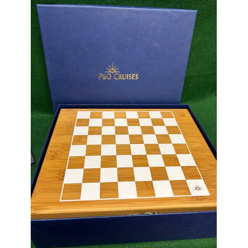 30 - P&O CRUISES GIFT SET IN A WOODEN BOX WITH OUTER BOX, INCLUDES A CHESS SET & BOARD, FOIL CUTTER, RABB... 