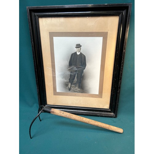 327D - A large framed black and white photograph of a Cambridgeshire farmer (68cm x 56cm ) , first half of ... 