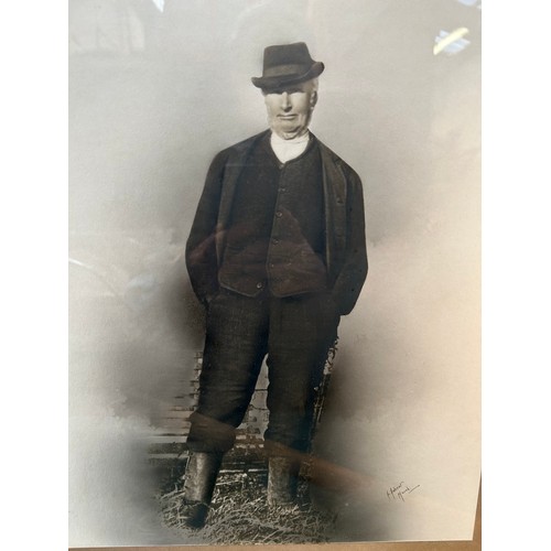 327D - A large framed black and white photograph of a Cambridgeshire farmer (68cm x 56cm ) , first half of ... 