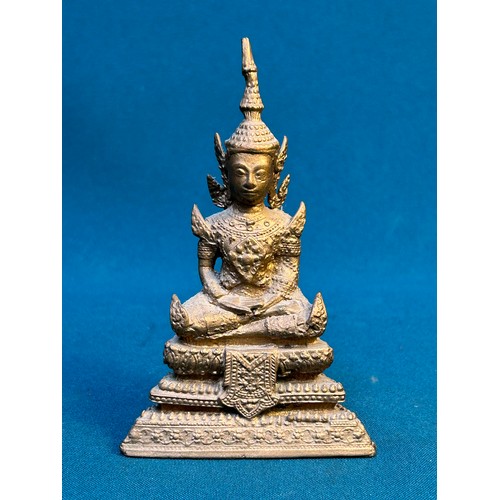 149C - Small vintage bronze statue of a seated Buddha - Siam / Thailand with later gilding - 13cm H