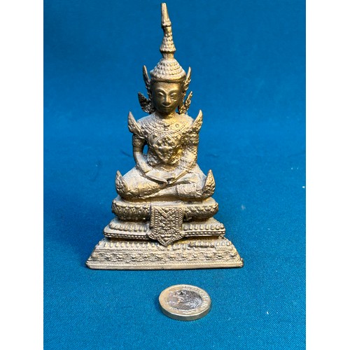 149C - Small vintage bronze statue of a seated Buddha - Siam / Thailand with later gilding - 13cm H