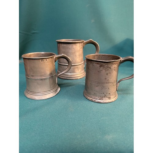 325D - Three antique straight sided tavern tankards the largest Imperial Pint engraved 