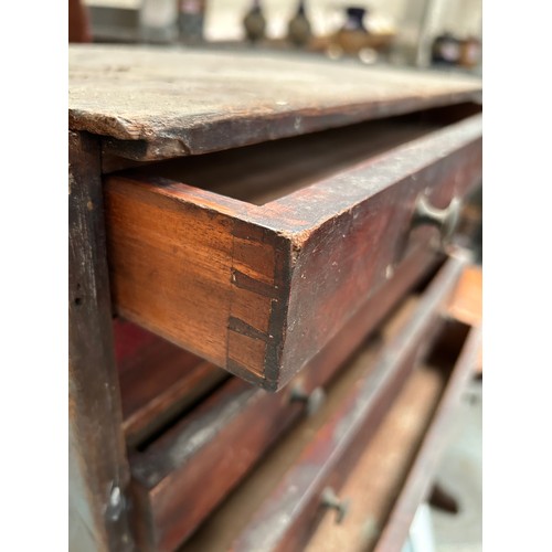 327F - A small antique mahogany 6 drawer tool chest, or collector’s chest with original brass knobs. Needs ... 