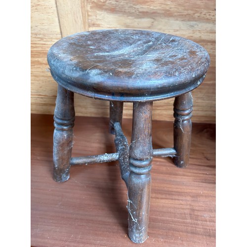 411 - Antique child’s stool with turned legs & stretchers