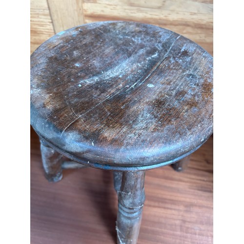 411 - Antique child’s stool with turned legs & stretchers