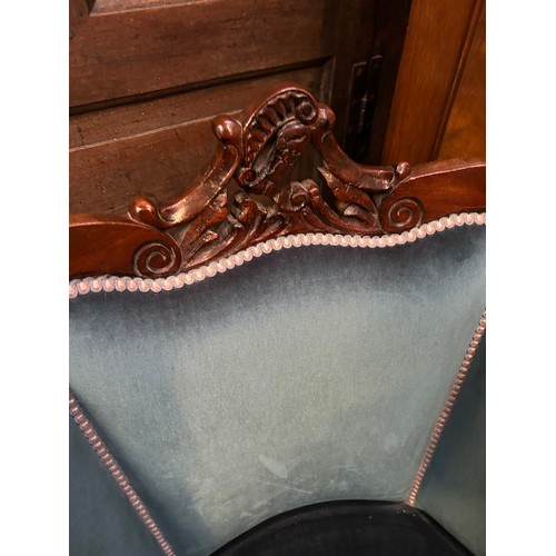 374 - A late 19th Century mahogany framed occasional chair upholstered in teal covered velvet fabric