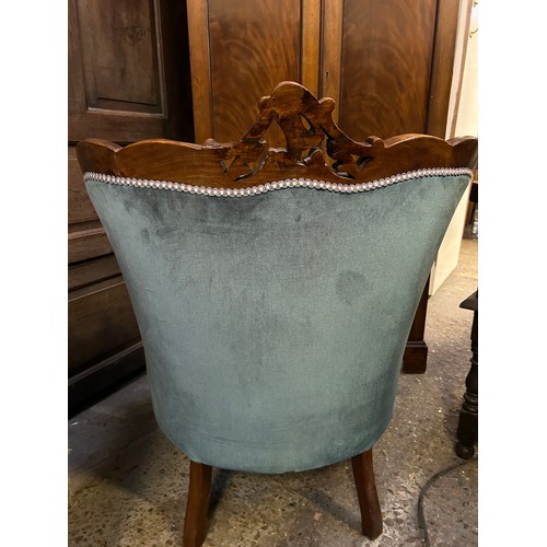 374 - A late 19th Century mahogany framed occasional chair upholstered in teal covered velvet fabric