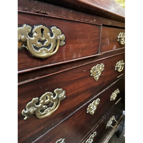 394 - A Georgian mahogany bureau two over three drawers from a Norfolk country house. The fall front enclo... 