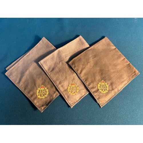 215 - Three WW2 handkerchiefs in very good condition with embroidered badges for the ATS (Auxiliary Territ... 