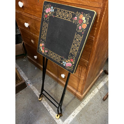 348 - An attractive metal folding table in black finish with flower and gilt design to the top.60cm H X 40... 