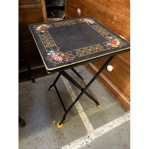 348 - An attractive metal folding table in black finish with flower and gilt design to the top.60cm H X 40... 