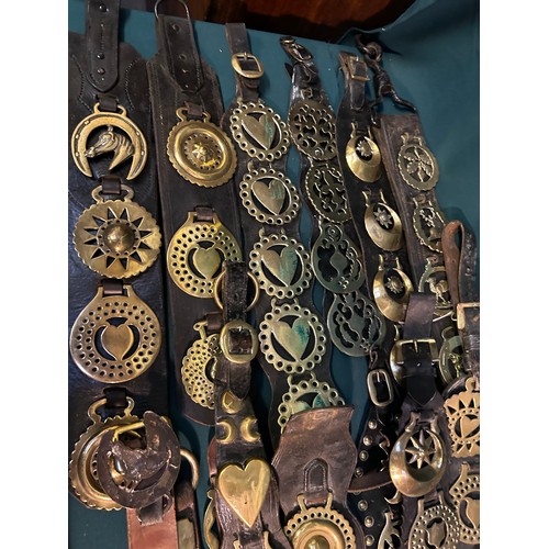 360 - 20 martingale & display straps with large number of Victorian and early 20th century horse brasses. ... 